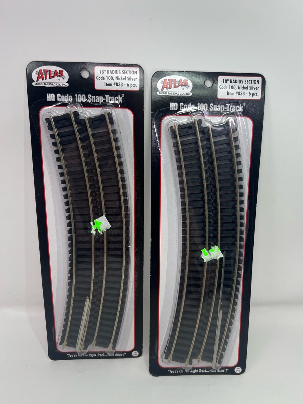 Atlas HO Scale Code 100 Nickel Silver 18" Radius Curved Track (6) #833 New 2